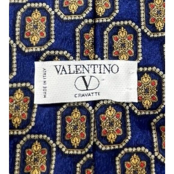 Valentino Cravatte Tie Mens Blue Silk Medallion Geometric Made in Italy Luxury - Picture 9 of 10